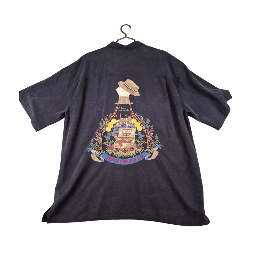 Bamboo Cay Mens XL Navy Blue Monte Bamboo Cay Embroidered Modal Camp‎ Shirt